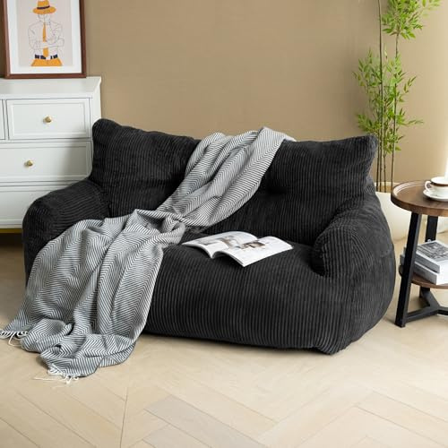 Pamapic Sitzsack für Erwachsene, Doppeltes Sitzsack mit Füllung, Sitzsack Sessel mit Tragbarem Griff & Seitentaschen, Lounge Sessel für Wohnzimmer, Schlafzimmer, Spielzimmer, 80 x 150 x 65 cm, Schwarz