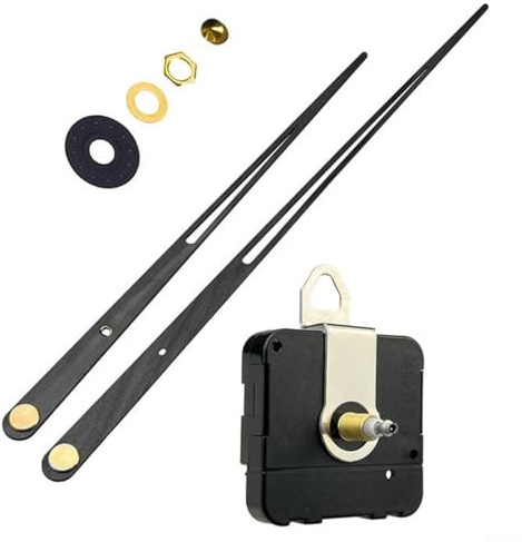 Kit di movimento per orologio fai da te con meccanismo al quarzo ad alta coppia, albero lungo per orologi da parete da 60-70 cm, include set di lancette grandi marroni - pezzi di ricambio per
