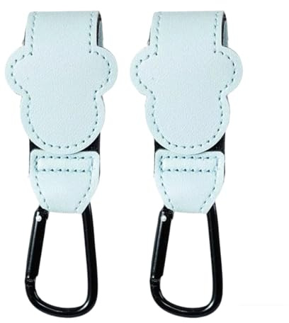 Crochets Poussettes 2 Pièces, Cuir Attache Poussette Pour Sac a Langer, Universel Accessoires Poussette pour les Sacs à provisions, les Sacs à dos et les Sacs à main(Bleu ciel)
