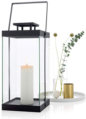 blomus -FINCA- Laterne L aus pulverbeschichtetem Metall, Windlicht, exklusive Optik, modernes Wohnaccessoire, stimmungsvolle Atmosphäre, Indoor-Nutzung (H / B / T: 46 x 20,5 x 21 cm, Schwarz, 63688)