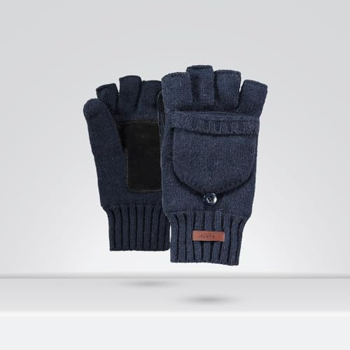 Mezzi Guanti con Muffola Haakon in Lana Vergine: Calore Naturale e Flessibilità Invernale - Blu Large