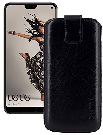 Suncase Etui Tasche für Huawei P20 Pro | mit ZUSÄTZLICHER Hülle/Schale/Bumper/Silikon *Lasche mit Rückzugfunktion* Handytasche Ledertasche Schutzhülle Case Hülle in schwarz
