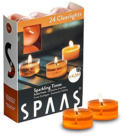 Spaas 24 Scented Clearlights, Tealights in Transparent Clear Cup, 4.5 Hours, Sparkling Times