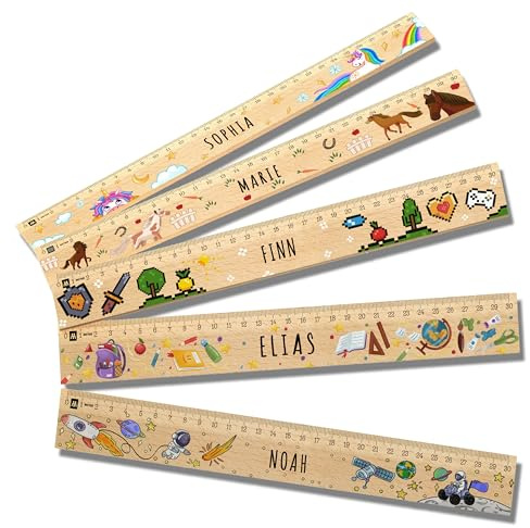 LOOXIS Règle personnalisée avec prénom - 30 cm, Espace, Licorne, Pixels, Princesse, Fournitures Scolaires, Chevaux, Arc-en-Ciel, Football