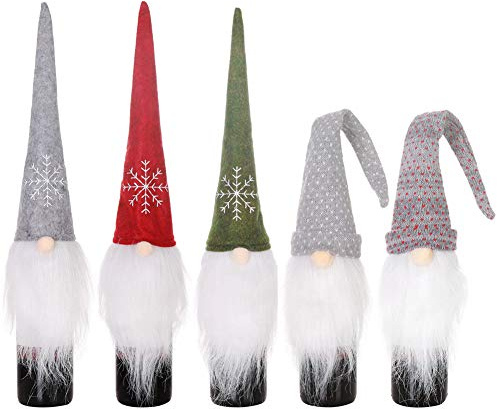 Weihnachten Flaschen Deko 5pcs dekorative handgemachte Weihnachtsmann Weihnachten Weinflaschenabdeckungen Taschen für Whisky Spirituosen Champagner Weihnachtsfeier Dekorationen Festival Dinner Party