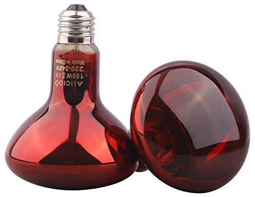 AIICIOO Infrarot-Wärmelampe - Reptilien-Heizlampe, die den Lichtpunkt für Eidechsen-Schildkröten-Schlangen-Spinnen-Drachen erwärmt, 150 W 2er-Pack, rot