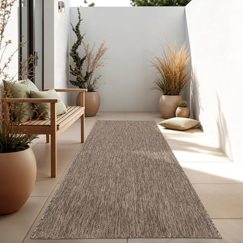 Paco Home Alfombra Exterior Interior Balcón Terraza Alfombra Cocina Monocolor Jaspeado, tamaño:80x150 cm, Color:Taupe