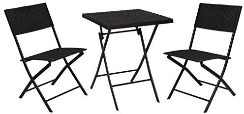 Ambiance 3tlg Bistrogarnitur Klapptisch 57x57cm klappbar + 2X Klappstuhl Rattan-Look Schwarz - Gartengarnitur Campingmöbel Gartenmöbel