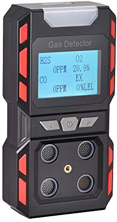 Scondaor Nuevo modelo de detector de gas portátil tipo voz, monitor de gas portátil de calidad del aire 4 con pantalla LCD digital grande, batería de litio recargable (negro)