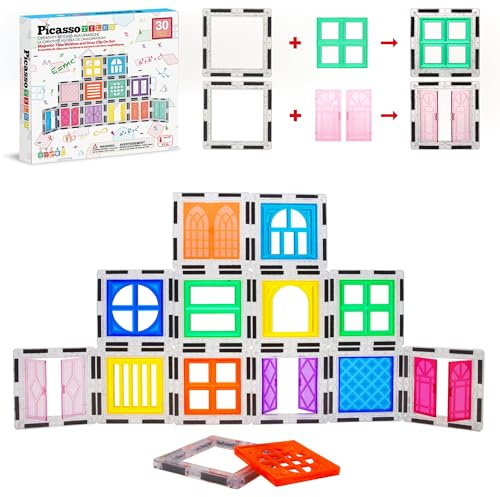 PicassoTiles Magnetiska block för fastspänning för fönster och dörrar, magnetplattor, magneter, byggstenar, byggleksaksset, mint-pedagogiska leksaker, inlärningsset, stapelblock-lekset, pojkar och