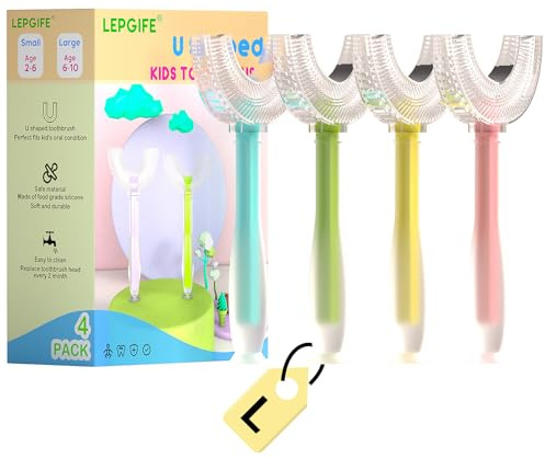 LEPGIFE U Shaped Kids Toothbrush 4 Pack, U-Type Whole Mouth Toothbrush for Kids (Age 6-10)