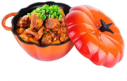 Pumpkin Casserole Dish Enameled Cast Iron Pumpkin Casserole Pot With Lid Dutch Oven Non Stick Pan Pumpkin Stew Soup Stock Pot Casserole Cookware Cooker Cooking Kitchen Capacity 3.5L,Orange (Orange )