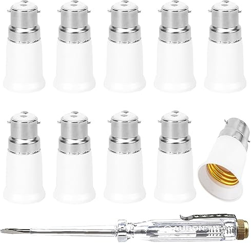 DKARDU 10 Pcs B22 to E27 Adapter Lamp Socket Converter Light Bulb Universal Base Converter Extension Socket Holder Bayonet to Screw Converter Holder with Pen Electric Tester