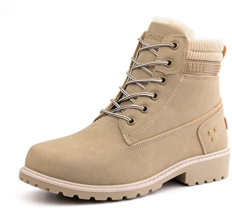 Winter Boots Women Ankle Boots Ladies Snow Boots Cushioned Wide Lace Up Rubber Ankle Boots Comfy Non Slip Warm Cosy Boots Khaki Size 6.5 UK