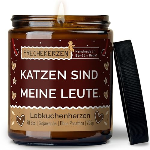 Lustige Duftkerze mit Spruch für Katzen Besitzer & Liebhaber | Handgemacht aus Sojawachs | In Geschenkbox | Nachhaltiges Valentinsgeschenk Gastgeschenk Katzenhalter Cat Lovers |Lebkuchen