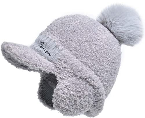 Yixda Damen Winter Cap mit Ohrenklappen Schirmmütze Fleece Gefütterte Ski Warme Kappe (Grau)