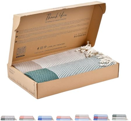 Tadussi ® Saunahandtuch Strandtuch Fouta XXL [2er Set] Ideal als Hamamtuch Saunatuch Stranddecke für Damen & Herren - Groß 100x200-100% Baumwolle in Creme & Dunkelgrün