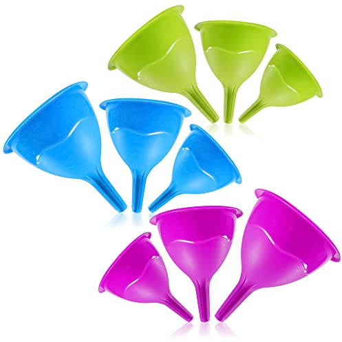 COM-FOUR® 9 pezzi Set di imbuti da in 3 misure, deviatore con collo | aiuto di riempimento colorato - aiuto di versamento [la selezione varia]