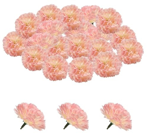 GEFIRE Diyxisk 30 Stück Kunstblumen Nelken Köpfe Rosa - 5cm Seidenblumen zum Basteln, Künstliche Blumen ohne Stiel für Türkranz, Hochzeit, Tischdeko & Frühling (Wie Echt Optik)