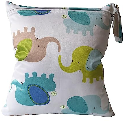 SYSUII Wetbag Nasstasche Wiederverwendbar,Windeltaschen Nasstaschen Nasse und Trocken Wickeltasche Stoffwindeln Taschen Kindergarten - Wäschebeutel Organiser Beutel mit Reißverschluss-Blauer Elefant