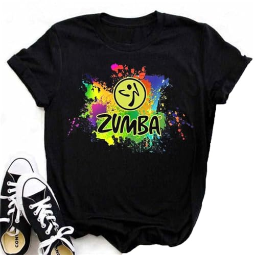 Camiseta gráfica de Manga Corta para Mujer de Verano para aeróbicos y Actividades Deportivas Cuello Redondo Top Casual para Baile de Samba y cha-cha Entrenamiento de Fitness