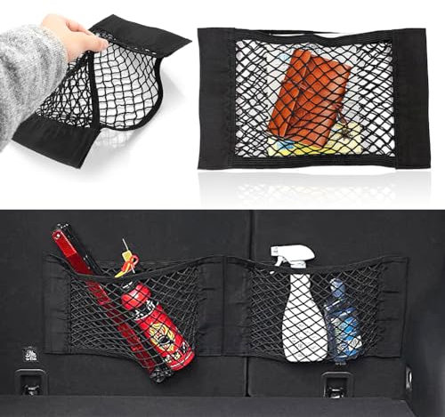 DONJIM Kofferraum Netztasche, Universal Gepäcknetz für Auto/SUV, Elastisches Kofferraumnetz, Strapazierfähige Netztaschen mit Klettverschluss für Sicheren Halt und Mehr Stauraum - 2 Stück, 30 x 25 cm