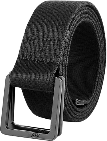 Awlyfm Männer Stoffgürtel 110-180cm Doppelring Gürtel Herren Stoff Canvas Herrengürtel Schwarz