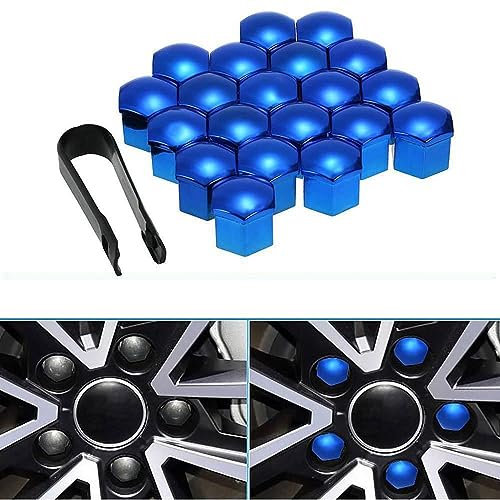 JITEM 20 Stück Auto Radschraubenkappen für VW Golf 7 MK7, Radbolzen Kappen Abdeckungen Sechskant Reifenmutterabdeckungen Mit Demontagewerkzeug Reifen Felgen Staubschutz Zubehör,D/Blue-21mm