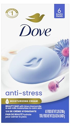 Dove Beauty Bar Gentle Cleanser Anti-Stress Cream Bar Moisturizes To Calm Skin Gentle Bar Soap Cleanser Made With 1/4 Moisturizing Cream 6 pack
