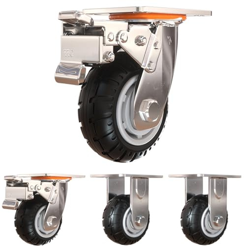 HJXGQJM Lenkrollen Mit Sicherheitsbremse, 4er Set Schwerlastrollen Rollen Aus Vollgummi, Doppelt Kugelgelagerte Transportrollen Lenkbar Schwenkbare Rollen(5in(2non-steerable 2with Brakes))