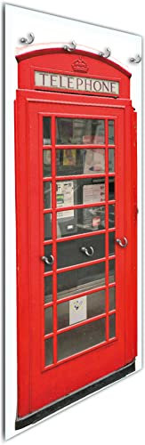 Wallario Wandgarderobe aus Glas in Größe 50 x 125 cm in Premium-Qualität, Motiv: London Rote Telefonzelle | 7 Kleiderhaken zum Aufhängen von Jacken