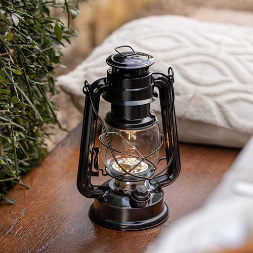 Lights4fun Metall Sturmlaterne Schwarz batteriebetrieb Innen Deko Camping Laterne