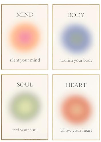 DEUXYU Premium Aura Deko Bilder 4er, A4 Moderne Aesthetic Style Angel Number Poster Set, Y2K Ästhetik Preppy Room Decor Leinwandbilder, Yoga Hängende Gemälde Wandbilder, Kunstdruck Wandposter 21x30cm