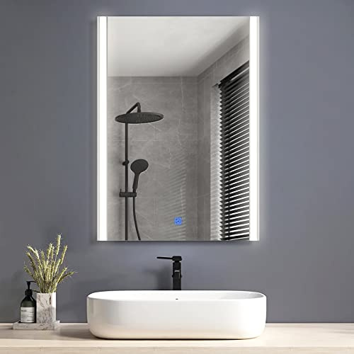 CLIPOP Badspiegel mit Beleuchtung,3 Farben Licht Einstellbar,LED Badezimmerspiegel mit Touch-Schalter Wandspiegel IP44 Lichtspiegel Energiesparend,50x70 cm