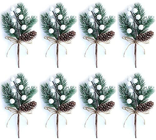 Dariokki Wei?E Weihnachten Beeren/Beere Stiele Kiefern Zweige & K¨¹Nstliche Tannen Zapfen/Wei?E Stechpalme SPR¨¹Hen/Kranz Picks f¨¹r Dekoration