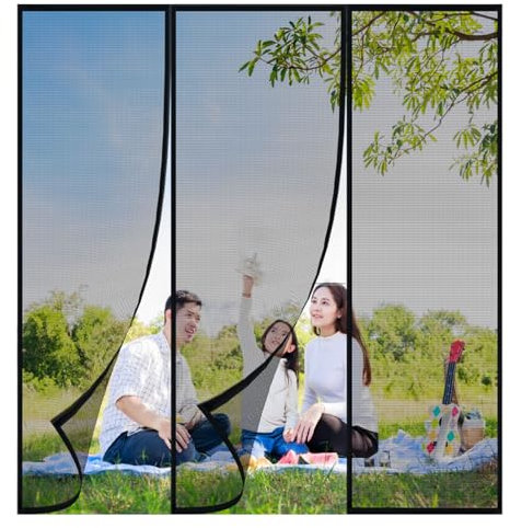 180x265cm Magnet Fliegengitter Balkontür,Magnet Fliegenvorhang Fliegengitter Fenster Rollo Kinderleichte Klebemontage für Balkontür Terrassentür,Schwarz