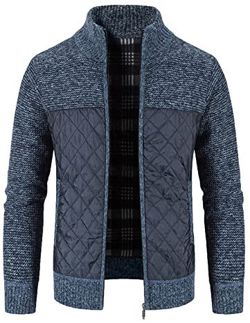 Herren-Jacke, Strickjacke, Strickjacke, Reißverschluss, mit Reißverschlusstaschen, Wintermantel, warm gefüttert, winddicht, Stehkragen, Jacke, Herren, Winter, Baumwolle, gepolsterte Jacke, Outdoor,