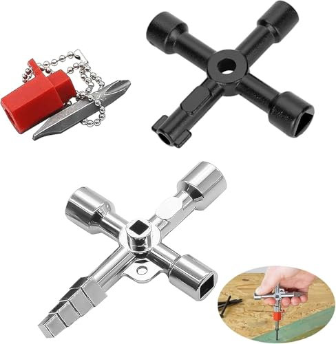 2Pcs Meter Box Key Gas Key, 4 Way Utility Key 7 in 1 Radiator Key Electrical Cabinet Key Universal Cross Key with Bit Panel Key Valve Key for Electric Elevator Cupboard Cabinet Water Gas Meter Opening