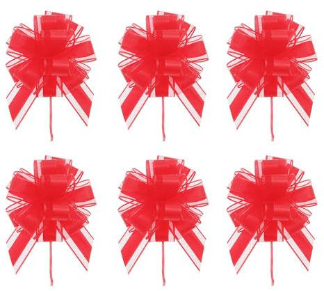 GWAWG Lot de 6 Grands Nœuds Cadeau avec Ruban Rouge Cadeau Pack Bow Mariage Panier Cadeau Voiture Décoration Valentine Anniversaire Graduation Cadeau Décoration