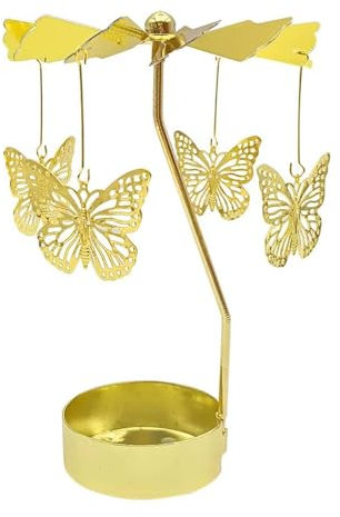 SHUOHONG Photophore Bougie, Bougeoir Rotatif en Métal, Bougeoir Chauffe-Plat pour Bougeoirs, Bougeoir Doré, Porte Bougie Decorative, Contenant pour Bougie, Deco Interieur Salon Mariage (B)