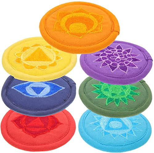 7 Stück Buddhistisches Klangschalen Pad mit Buddha Motiv | Polyester, Bestickt, Leicht und Stabil, für Singende Schalen und Buddha Tonschalen Zufälliger Stil