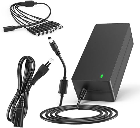TKDY 12V 5A CCTV Netzteil, 12 Volt 5 Ampere Sicherheits Kamera Netzteil mit 8-Wege Power Splitter Kabel, kompatibel mit Lorex, Samsung, Q-See, Night Owl, Swann, Annke IP und BNC Kameras