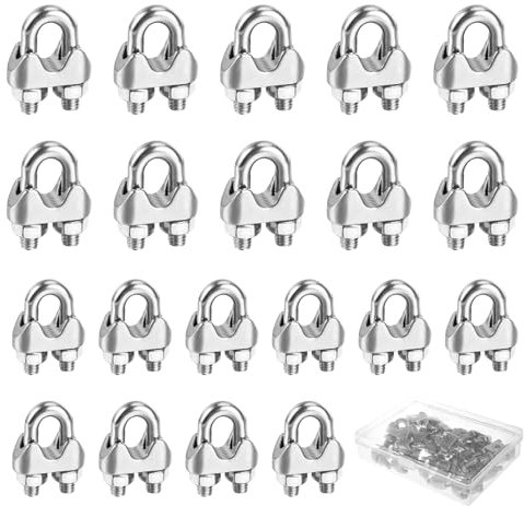 20 Stück m3 m4 Drahtseilklemme 3mm Seilklemmen 4mm, U-Bolzen Seilklemme Edelstahl Edelstahl Drahtklemme, Silber Seilverbinder für Gartenzäune, Wäscheleinen und Haushaltstransport