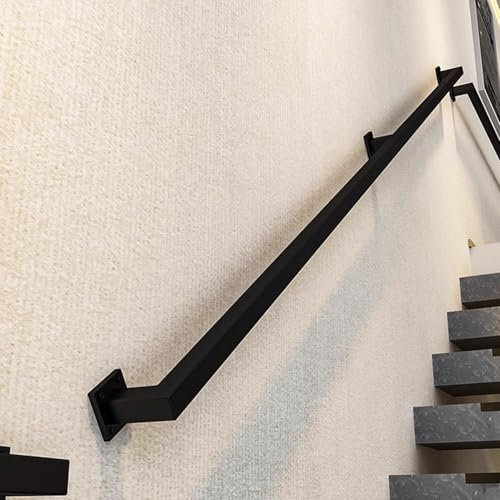 Industrielles Eisenrohr-Treppen-Handlauf-Set, Wandmontage, schwarzes Metallgeländer mit Wandhalterung, 1 m, 1,5 m, 2 m, 2,5 m, 3 m