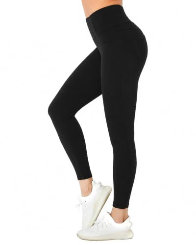 JUFO Jegging pour Femme, Leggings Taille Haute à Contrôle du Ventre, Jean Stretchy Grande Taille avec Poches 7/8 Vêtement Actif, Noir, 46-48