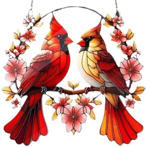 Pesoncarl Sonnenfänger, Cardinal Sun Catcher, rote Vogel Sonnencatcher für Fenster hängen, 5,9 Zoll Acryl Sonnenfänger Innenfenster, tragbare Sonnenfänger für Home Garden Decor Geschenke