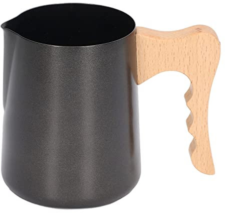 Restokki 600ml Coffee Pitcher Stainless Steel Beech Handle Eagle Mouth Type Outlet for Frothing Milk (Wood Handle)