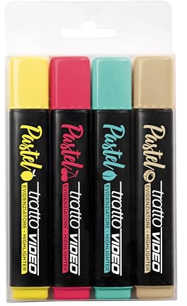 Tratto Video Pastel MEDITERRANEO busta 4 evidenziatori - colori limone-ciliegia-menta-cocco