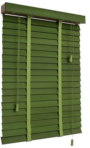 2 Slats Blinds for Indoor Windows W 22 24 34 44 48 60 64 72 Cordless Faux Wood Window Blind Waterproof Wooden Horizontal Wood Venetian Blind & Shades for Office Door Bedroom(Green)