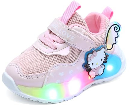 Emisünde Scarpe luminose for bambini con cartoni animati, scarpe casual lampeggianti a LED, scarpe sportive for bambine con luci, sneakers in rete traspirante (1-6 anni), rosa e viola(Rosa,22 EU)